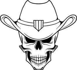 Vector tattoo design black and white hand drawn cowboy skull