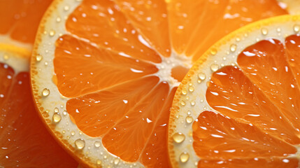 Bright, succulent orange flesh up-close; a great image for topics such as wellness, vitamins, eating right, slimming, summer, and revitalizing juices.