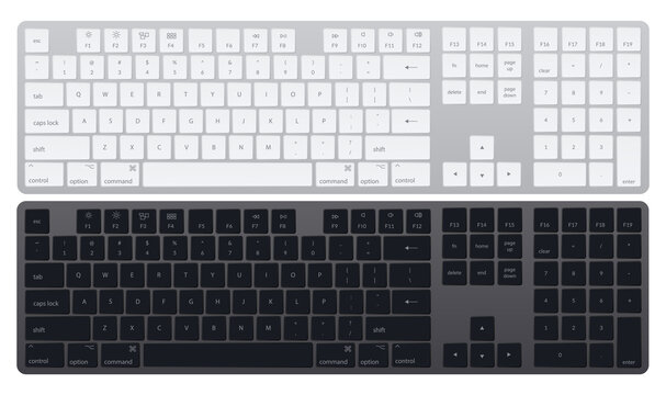 Computer keyboards. Laptop isolated gray and black key button board for digital pc. Modern image of computer keyboards. Flat illustration