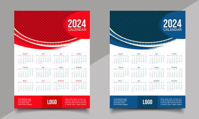 Calendar: one-page or wall calendar design. 2024 year calendar.