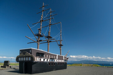 Pirate ship at Fujinokuni Park by bay, Fuji city, Shizuoka