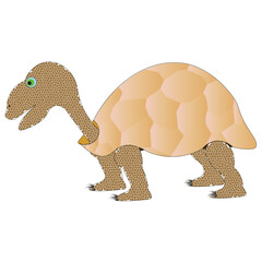 A turtle with spots, close-up, has a shell, legs, head, eyes. Is in a standing position.