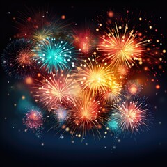 Fototapeta premium Beautiful colorful fireworks on a dark background. New Year celebrations. Generative AI.