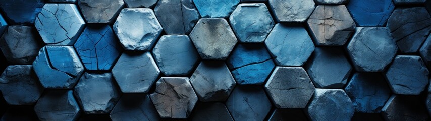 Blue Hexagonal Tiles Close-Up - obrazy, fototapety, plakaty