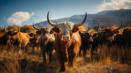 Highland Cattle - Majestic Bull Leading the Herd