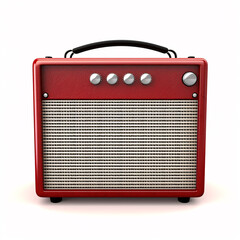 A wireless, red vintage-style speaker, akin to an electric guitar amplifier, isolated on white.