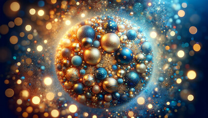 Obraz na płótnie Canvas mage of a blue and gold abstract background with New Year's Eve bokeh, showcasing a variety of colors and textures. 