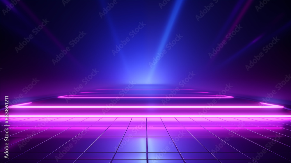 Poster empty dark abstract background. background of empty show scene. glow of sci-fi neon lights and neon 