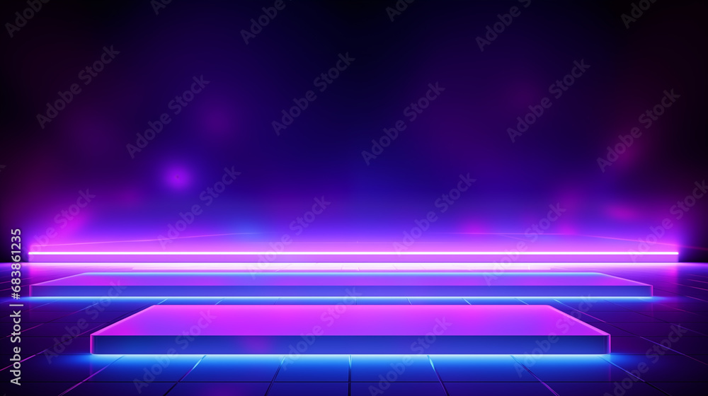 Aufkleber empty dark abstract background. background of empty show scene. glow of sci-fi neon lights and neon 