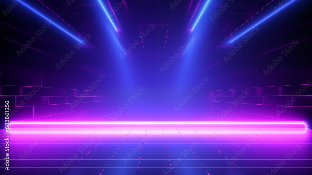 Aufkleber empty dark abstract background. background of empty show scene. glow of sci-fi neon lights and neon 