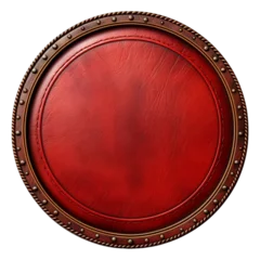 Fotobehang A round leather patch on the white background, in the style of dark red © Avalga