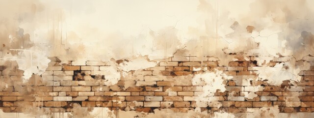 Weathered and Fading Brick Wall with Peeling Paint