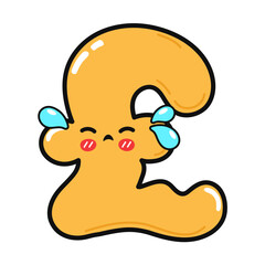 Crying Pound Sign character. Vector hand drawn cartoon kawaii character illustration icon. Isolated on white background. Sad Pound Sign character concept