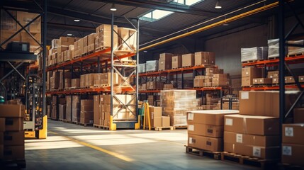 Obraz premium Storage of boxes inside a warehouse