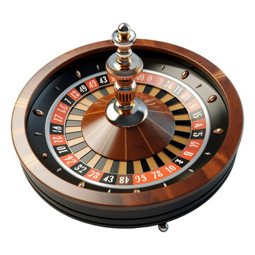 A casino roulette wheel on a transparent background in the style of dark brown wooden