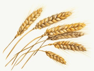 Discover the Richness of Nature: The Beauty of 3 Golden Ears of Grain on a Pristine White Background Generative AI