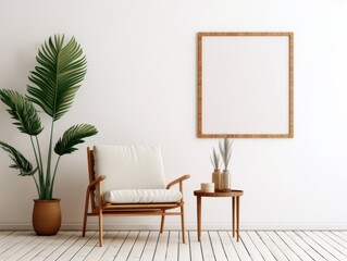 Explore Your Vision: High Quality 3D Mockup of a Blank Frame in a Sophisticated Empty Room! Generative AI
