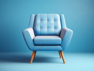 Obraz premium Uncover the Classic Elegance of a Wooden-legged Blue Armchair - Your Ideal Home Addition Generative AI