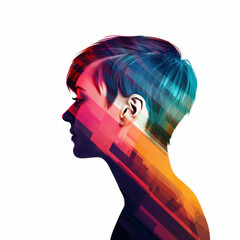 A colourful, artistic rendition of a woman's side profile.