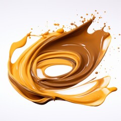 Fototapeta premium Captivating Close-up: Mesmerizing Brown Liquid Splash on White - Pure Art in Motion Generative AI