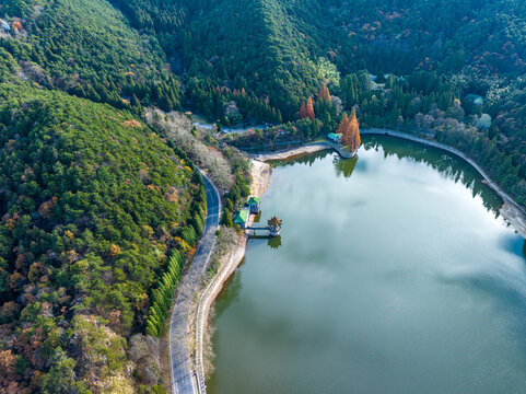 Aerial photography of lake landscape in Lushan Mountain, Jiangxi