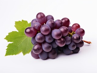 Fototapeta premium Vibrant Ruby Red Grapes Next to a Lone Leaf: A Study in Nature's Color Palette Generative AI