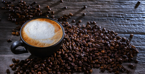 A cup of coffee on a wooden table