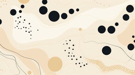 Minimalistic pattern in black and beige colors, abstraction, geometric shapes dots circles, pearls