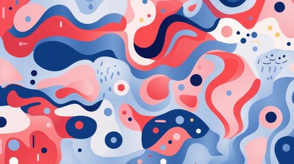 Naklejka premium Colorful graphic abstract pattern, smooth and organic flowing shapes, illustration in light blue and light crimson colors