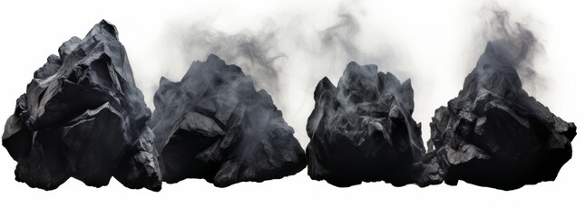 Fototapeta premium Dramatic Trio: The Majestic Beauty of Black Rocks Against Pure White Generative AI