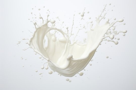 Captivating Dance of a Milk Splash Against a Stark White Backdrop Generative AI
