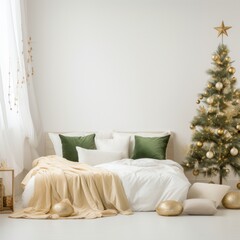 Naklejka premium a bedroom on a white sofa decorated for christmas
