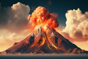 Unleashing the Fiery Fury: Stunning Volcano Eruption against a Stark White Backdrop Generative AI