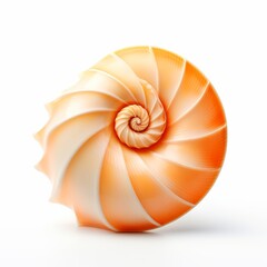 Stunning Contrast: A Vivid Orange and White Seashell on a Pure White Background Generative AI