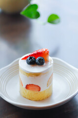strawberry shortcake or strawberry cake with strawberry and blueberry topping