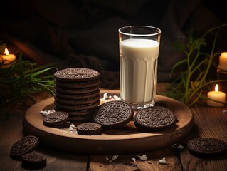 Indulge in Decadent Chocolate Oreo Cookies Served with Fresh Milk - Irresistible Sweet Treat! Generative AI