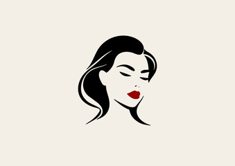 Minimalistic logo. Profile of a woman. Counterform