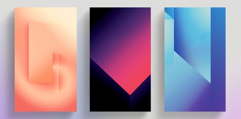 Abstract gradient background  set. Minimalist style cover template with vibrant perspective 3d geometric prism shapes collection. Ideal design for social media, poster, cover, banner, Generative AI