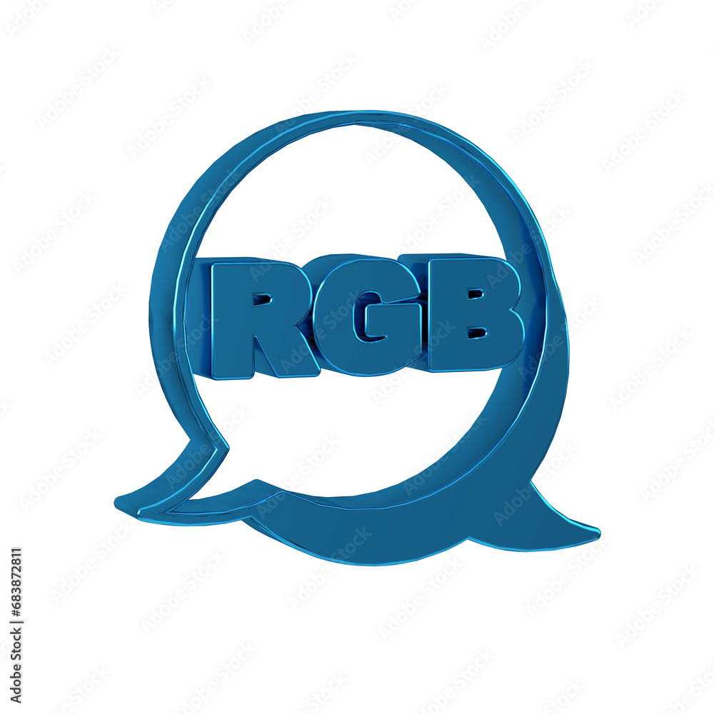 Poster blue speech bubble with rgb and cmyk color mixing icon isolated on transparent background.