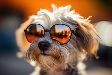 Dog sunglasses. Cute dog rock. Generate Ai
