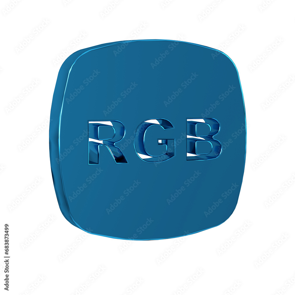 Poster blue speech bubble with rgb and cmyk color mixing icon isolated on transparent background.