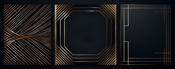 Luxury wedding invitation card background . Golden elegant geometric shape, gold lines on dark background. Premium design illustration for wedding and vip cover template, banner, Generative AI