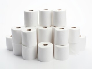 Discover the Art of Simplicity: 3 Perfectly Rolled Toilet Papers on a Pristine White Background Generative AI