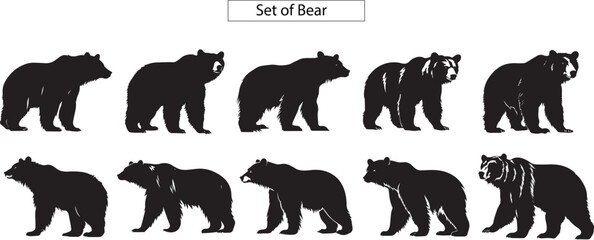 various bear silhouettes on the white background - obrazy, fototapety, plakaty