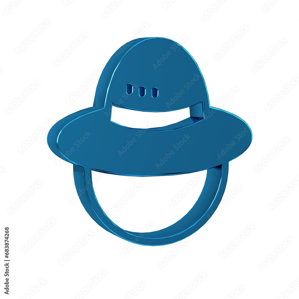 Sticker Blue Camping hat icon isolated on transparent background. Beach hat panama. Explorer travelers hat for hunting, hiking, tourism.