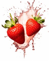 Explosion of Freshness: Stunning Close-Up of Two Strawberries Splashing in Liquid Generative AI