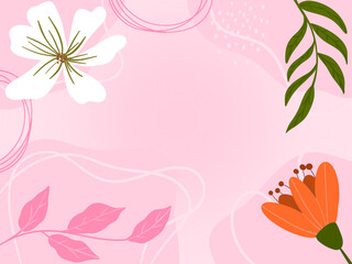 flower botanical illustration theme with pink natural background blank
