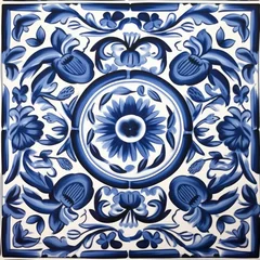 Tapeten Hispanic traditional ceramic tile in blue and white, Generative AI © Design Dynasty