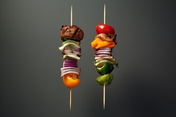 Deliciously Grilled Skewers: Perfect Balance of Meat & Veggies! Generative AI