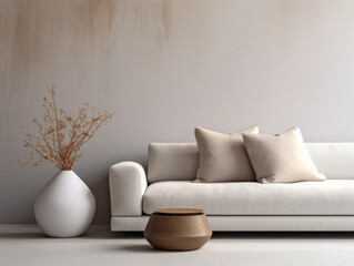 Discover Ultimate Serenity: Stunning White Sofa & Ceramic Vase Living Room Inspiration Generative AI